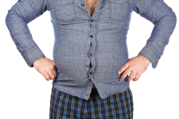 Man with big beer belly on white background - Photo, image