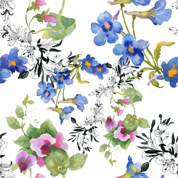 fairytale watercolor flowers - Photo, image
