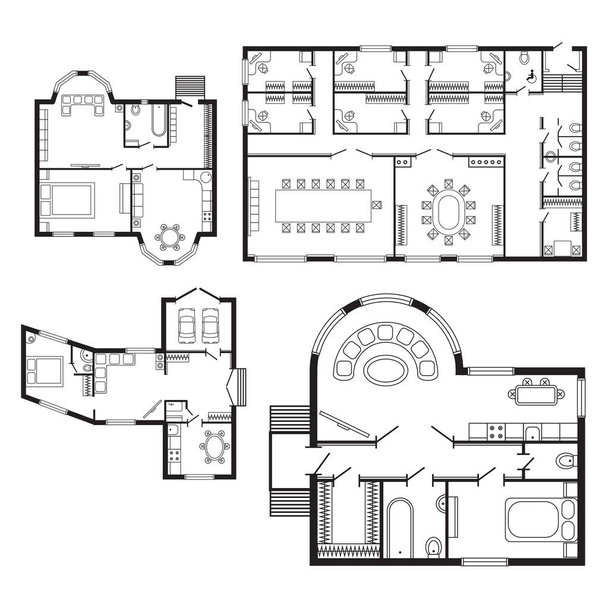 Moderni toimisto arkkitehtoninen suunnitelma sisustus huonekalut ja rakentaminen suunnittelu piirustus projekti
 - Vektori, kuva