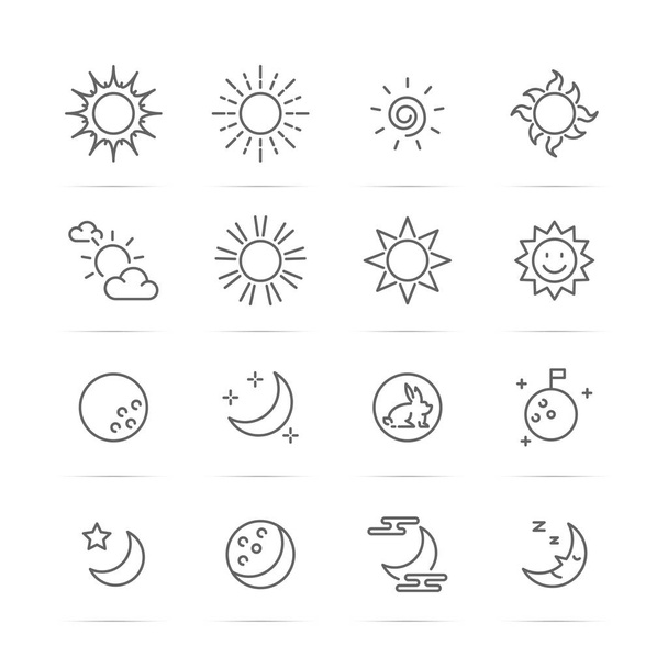 day and night vector line icons - Vector, Image