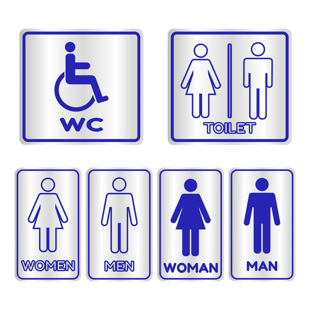 Blue square restroom  Sign set with text - Vector, Image