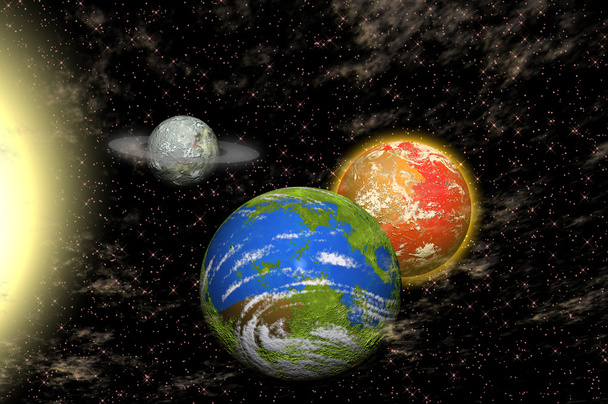 Vista do universo com planetas
 - Foto, Imagem