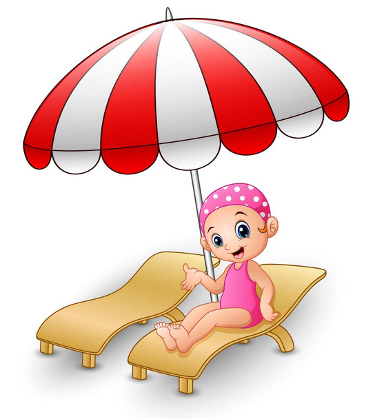 Cartoon girl relaxing on beach chair - Vector, Image