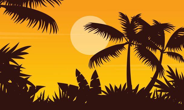 Palm scenery at sunset silhouette style - Vetor, Imagem