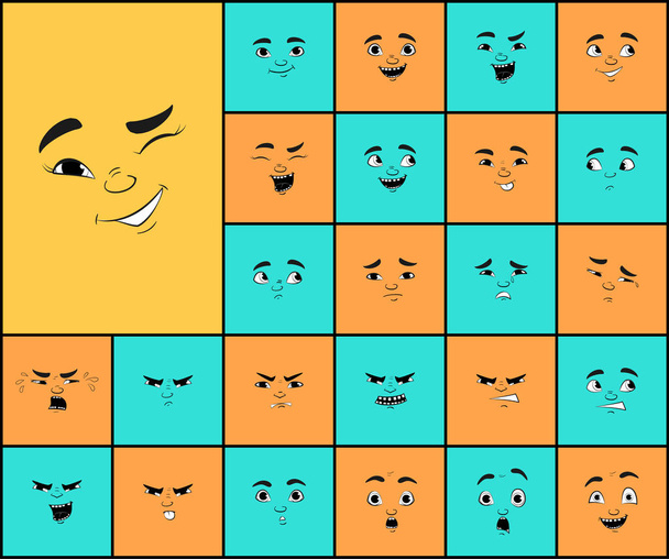 Cartoon faces expressions vector set - Vector, Image