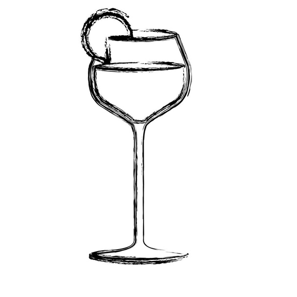 zwart-wit schetsen silhouet van Bourgogne glazen cocktail met schijfje citroen - Vector, afbeelding