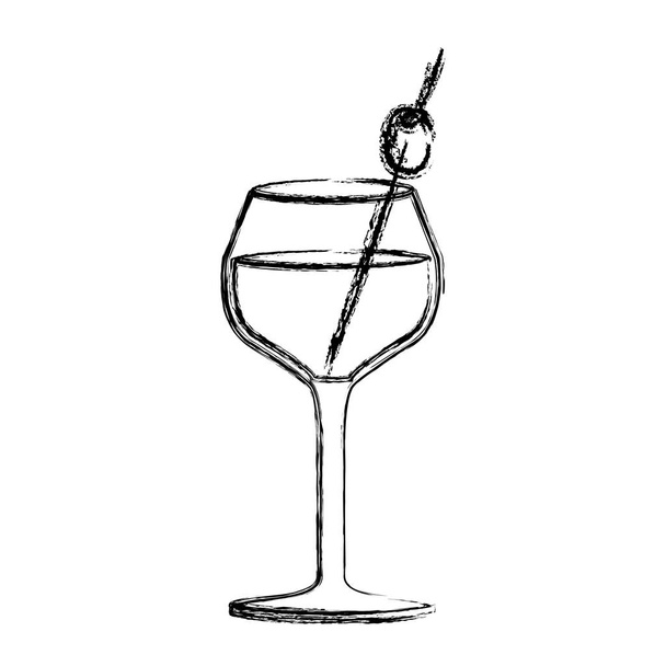 monochrome sketch silhouette of burgundy glass cocktail - Vector, Image