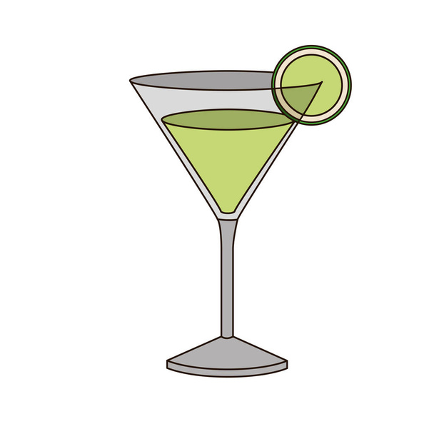 ανοιχτόχρωμη σιλουέτα του βερμούτ ποτό ποτήρι κοκτέιλ με φέτα λεμόνι - Διάνυσμα, εικόνα