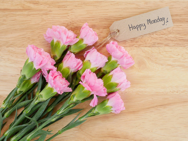 Handwriting Happy Monday and pink Carnation flower 3 - Фото, зображення