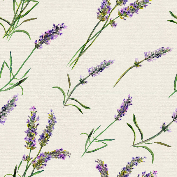 Lavender flowers. Seamless pattern. Watercolor - Φωτογραφία, εικόνα