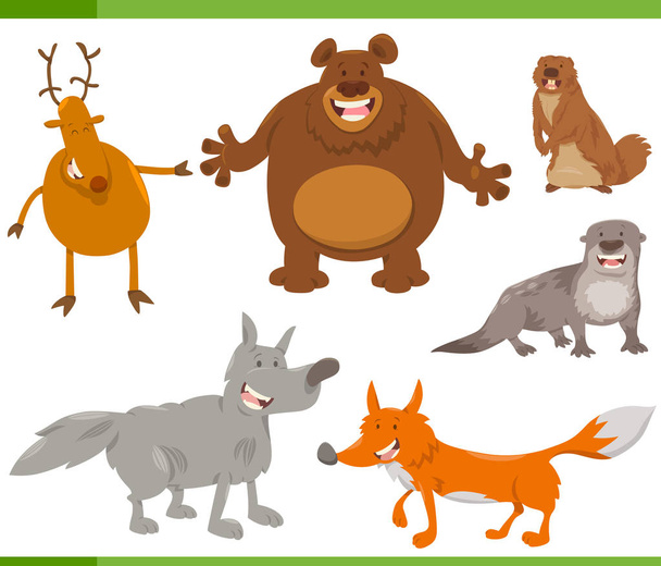 feliz animales salvajes personajes conjunto
 - Vector, imagen