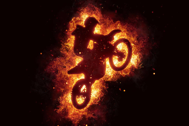 Motocykl krzyż motorcross rowerów płomienie ogień palić - Zdjęcie, obraz