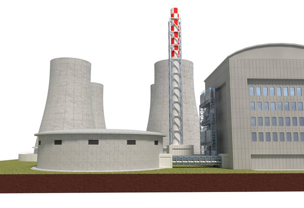 Kernkraftwerk isoliert auf weißer 3D-Abbildung - Foto, Bild