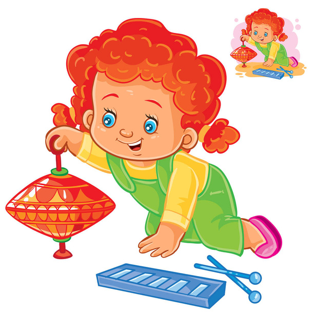 Nastavení ikon malé dívky hrát s hračkami - Vektor, obrázek