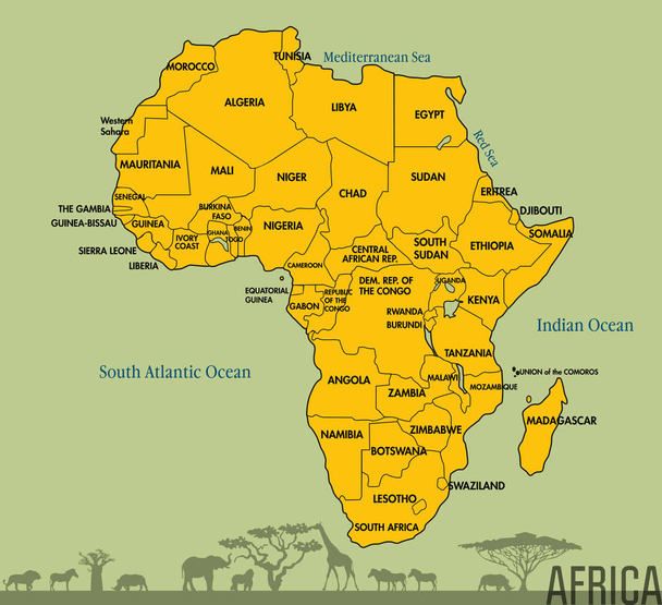 Χάρτης Αφρικών με όλες τις χώρες - Διάνυσμα, εικόνα