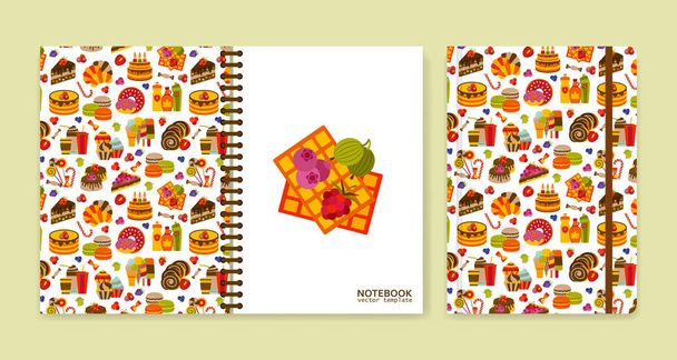 Cover-Design für Notizbücher oder Sammelhefte mit Süßigkeiten - Vektor, Bild