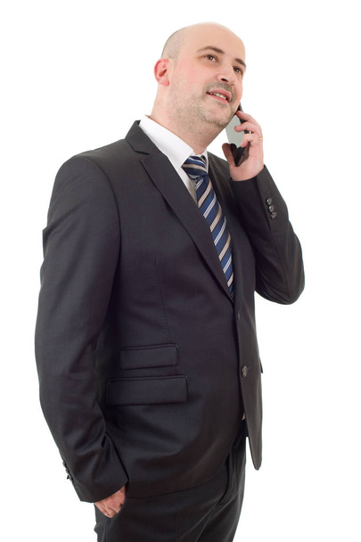 hombre de negocios feliz en el teléfono, aislado - Foto, imagen