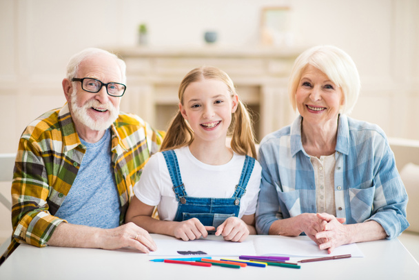 Girl with grandparents drawing - Photo, Image