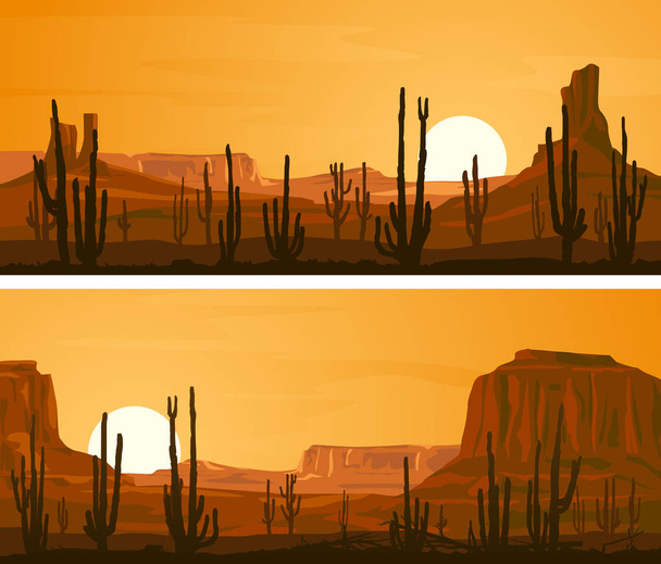 Horizontal wide banners with illustration of prairie wild west. - Vector, Image