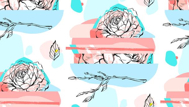 Ručně vyrobené abstraktní texturované trendy kreativní koláž bezešvé vzor s květinovým motivem izolované na bílém pozadí s různými texturami a tvaremi.Moderní grafický design.Neobvyklé umění.Svatební umění - Vektor, obrázek