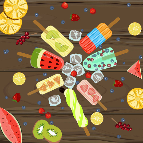 popsicles gyümölcsök és bogyók - Vektor, kép
