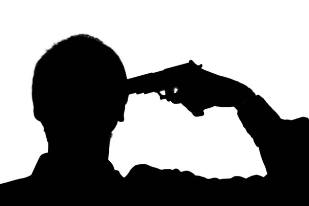 Black man suicide silhouette on white background - Foto, Imagem