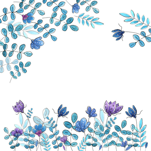 Akvarel květů a větví - Fotografie, Obrázek