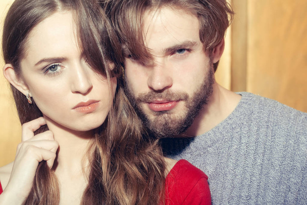 Young couple of pretty girl and bearded man - Foto, Imagen