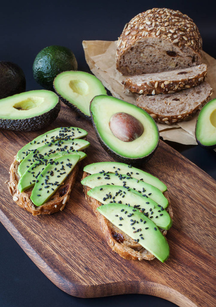 Fresh avocado toasts, breakfast - Fotoğraf, Görsel