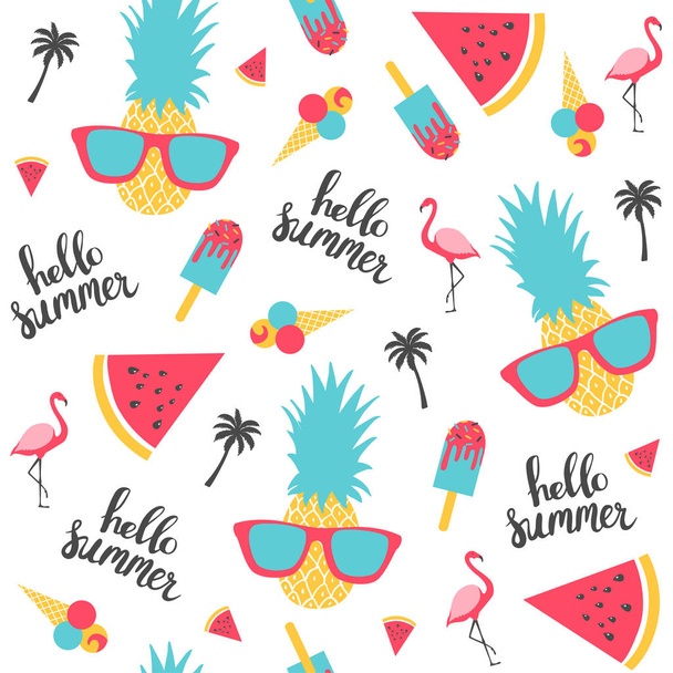 Summer pattern. Watermelon, pineapple. - ベクター画像