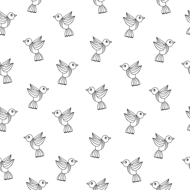 Simply seamless pattern with black line birds on the white backg - ベクター画像