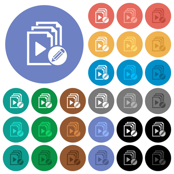 Edit playlist round flat multi colored icons - Vector, Image