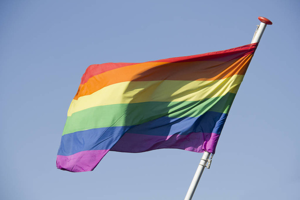 Bandera del arco iris en el día que sale
 - Foto, Imagen