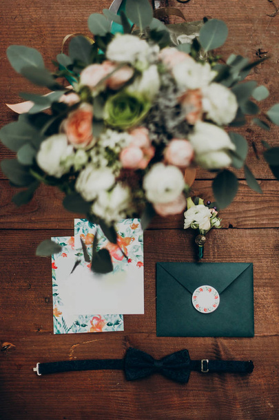 wedding bouquet and invitation - Photo, Image
