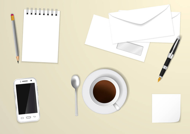 envelope, paper and coffee - Vektori, kuva