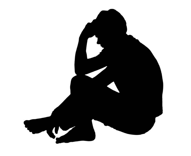 Side profil portré sziluettje depressziós tizenéves fiú ülök - Vektor, kép