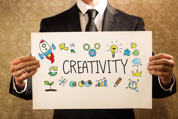 Creativity text with businessman - Zdjęcie, obraz