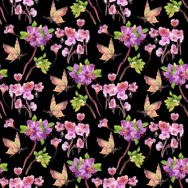 Seamless pattern with flowers and butterflies - Foto, Imagen