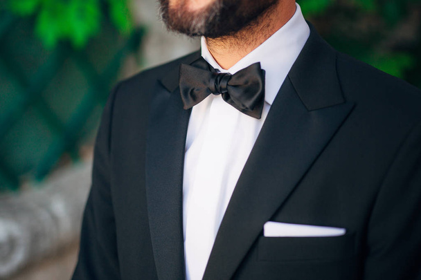 Tie Butterfly close-up. Wedding groom suit - Fotó, kép