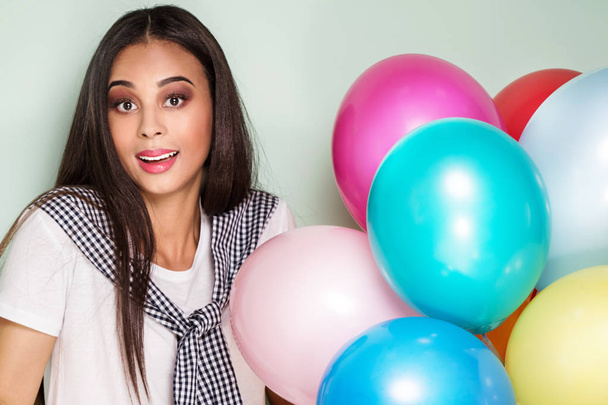 Happy young woman with balloons. - Foto, Imagem