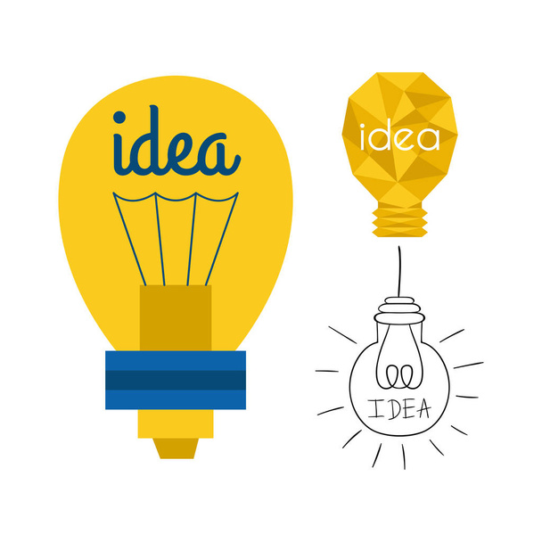 Cartoon lamp light bulb design flat vector illustration electric idea bright graphic solution concept. - Vector, imagen