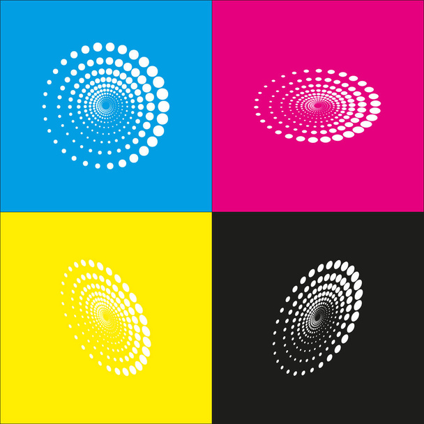 Abstracte technologie cirkels teken. Vector. Witte icoon met isometrische projecties op cyaan, magenta, gele en zwarte achtergronden. - Vector, afbeelding
