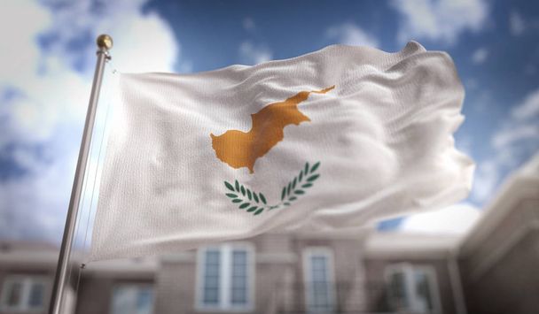 Прапор Кіпру 3d-рендерінг на фоні синього неба будівлі  - Фото, зображення