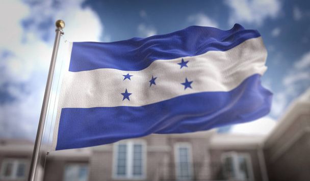 Bandiera Honduras Rendering 3D su sfondo Blue Sky Building
  - Foto, immagini