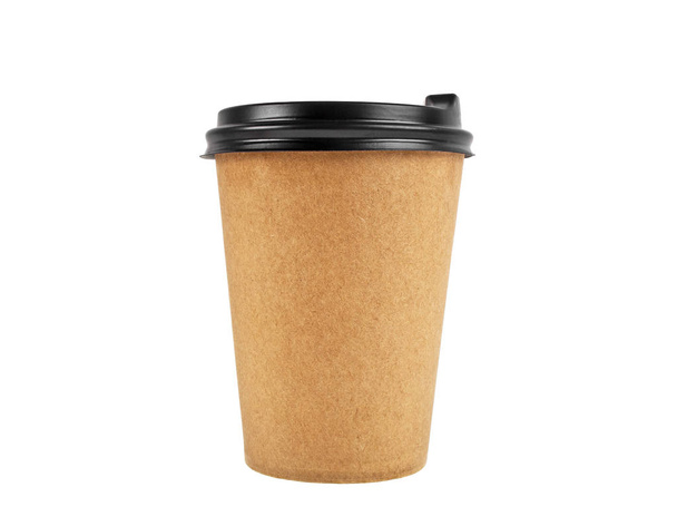 Blank take away kraft coffee cup isolated on white background  - Foto, afbeelding