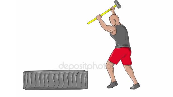 Fitness Athlete Hammer Workout 2D Animation - Footage, Video