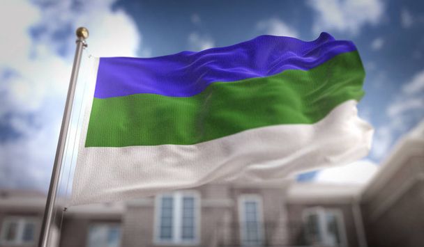 Республіка Комі прапор 3d-рендерінг на фоні синього неба будівлі  - Фото, зображення