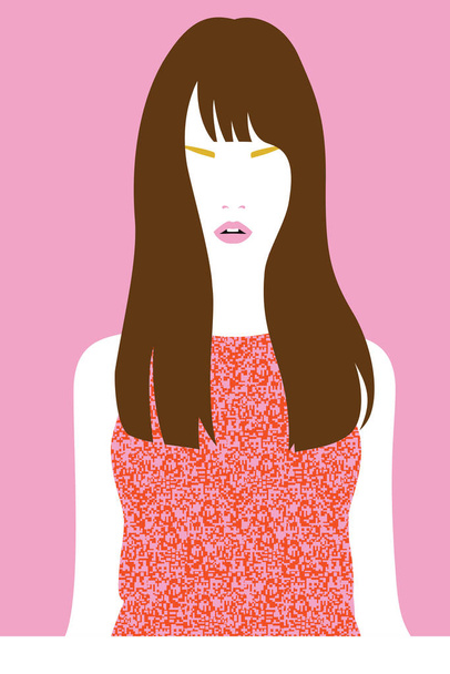 Fashion girl with long brown hair portrait.  - Vector, Image