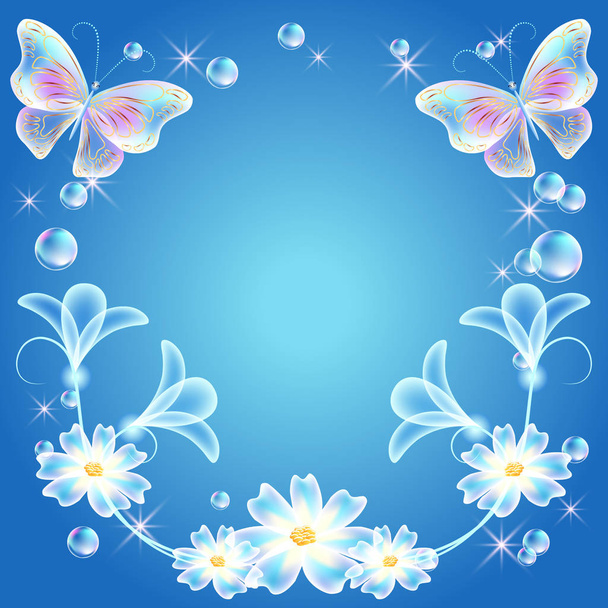 Fantasy background with butterflies and flowers   - Wektor, obraz