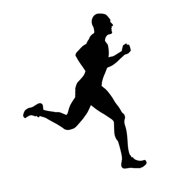 Runner vector silhouette, side view. Sprinting athlete - Vector, Image